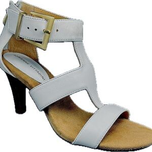 Adrienne Vittadini T-strap Sandal, Wooden Heel, White, Size 7.5